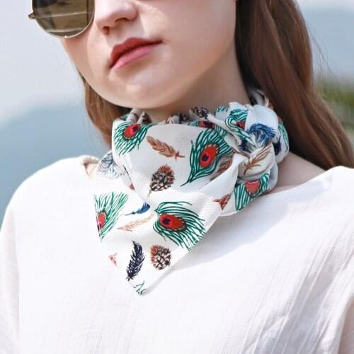 Genovega Spring Square Scarf Women Scarf Brand Designer Fashion Head Scarf For Female Small Print Stripe Foulard Femme