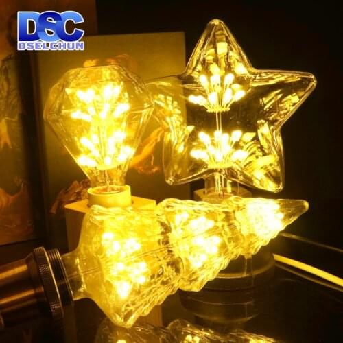 Vintage Edison LED Bulb E27 3W AC110V 220V Starry Sky Decoration Light Bulb Star Lamp Holiday Night Light Novelty Christmas Tree