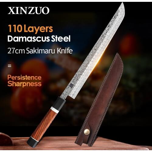 XINZUO 10.5'' Sakimaru Knife 110 Layers Damascus Steel Sushi Sashimi Salmon Fish Filleting Kitchen Chef Knife Octagonal Handle