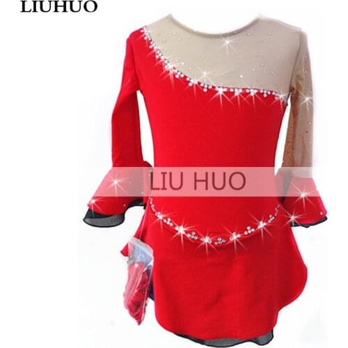 Figure Skating Dress Womens Girls' Ice Skating Dress Red high elastic spandex fabric is comfortable for sweating Lovely girl