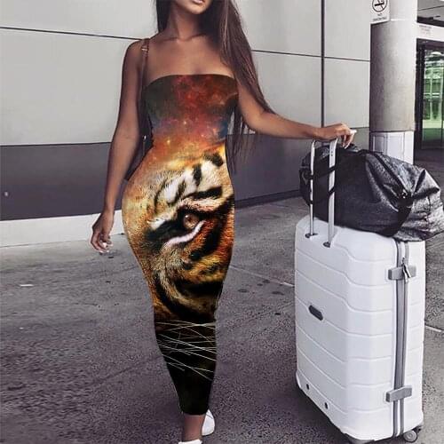 KYKU Tiger Dress Women Animal Bodycon Dress Nebula 3d Print Galaxy Ladies Dresses Womens Clothing Elegant Ladies Wrap Femme