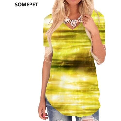 SOMEPET Gold T-shirt women Abstract Funny T shirts Novelty V-neck Tshirt Psychedelic T-shirts 3d Womens Clothing Punk Rock