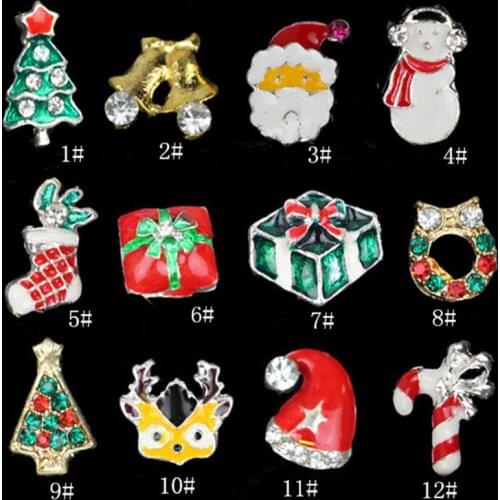 100pcs 3D nail art Metal Christmas Design Decoration Christmas snowman/Santa Claus/bell/tree/gift/boots/antelope/crutch jewelry