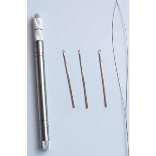 2019 new style stainless steel Handle Hair Extensions Loop Needle Threader Pulling Tool+3 needles