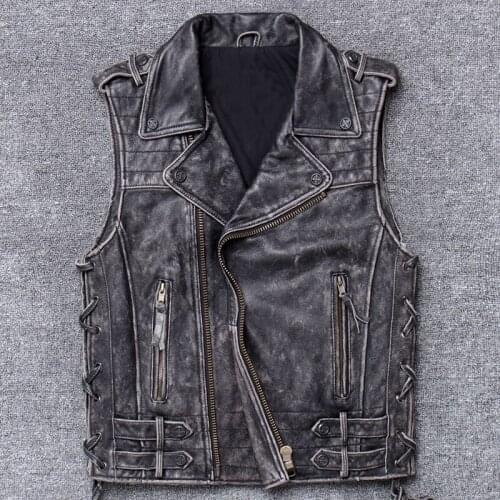 2020 Halley Motorcycle Locomotive Clothing Male Head Layer Cowhide Self-cultivation Short Leather Waistcoat Vest Vintage
