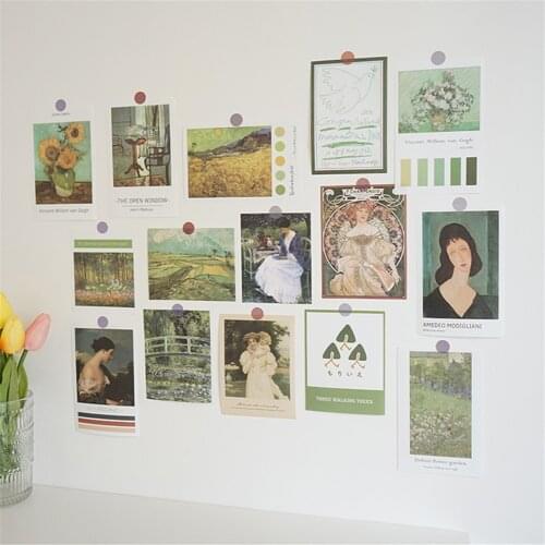 30Pcs Classical Landscape Figure Forest Bird Women Painting Wall Paper Stickers for Photography Props Home Wall Art Decoration