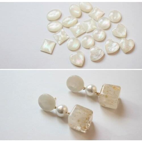 50pcs/lot White imitation shellfish Resin geometry round/oval/heart/square shape flatback beads diy jewelry earring pendants