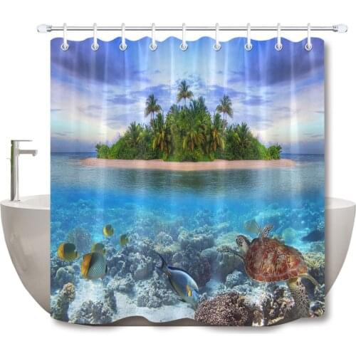 72'' Bathroom Waterproof Fabric Shower Curtain Polyester 12 Hooks Bath Accessory Sets Tropical Island Of Maldives Fishes Corals