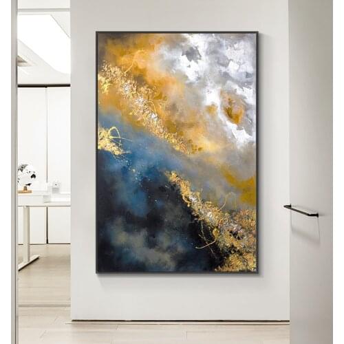 Abstract Yellow White Painting 100% Hand Painted Oil Painting On Canvas With Gold Foils Modern Wall Art For Home Decoration