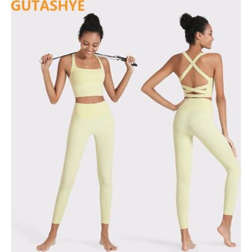 Seamless Sport Set Women Two Piece Crop Top Leggings Workout Clothes Outfit Hollow Fitness Gym Suit Sports Wear Yoga Sets