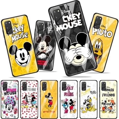 Lovely Disney Mickey for Samsung Galaxy S20 FE Ultra Note 20 S10 Lite S9 S8 Plus Luxury Tempered Glass Phone Case Cover
