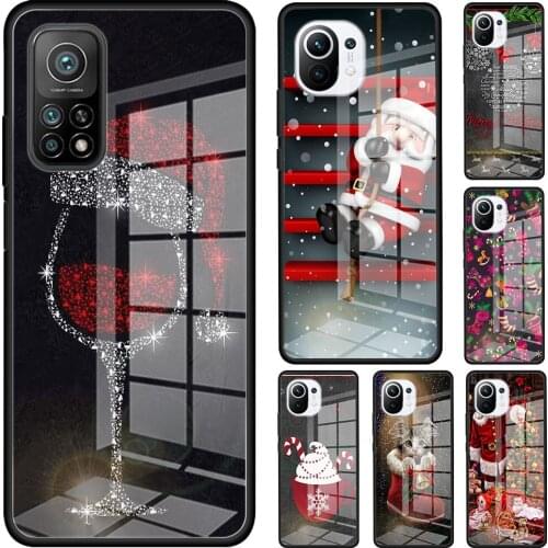 Merry Christmas New Year Tempered Glass Phone Case For Xiaomi Mi 11 Ultra Poco X3 NFC 10T Pro Note 10 Lite 5G 9T M2 F2 11i Cover