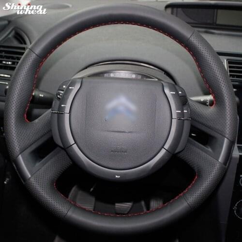 Shining wheat Hand-stitched Black Leather Steering Wheel Cover for Citroen C4 Picasso 2012-2014 C-quatre