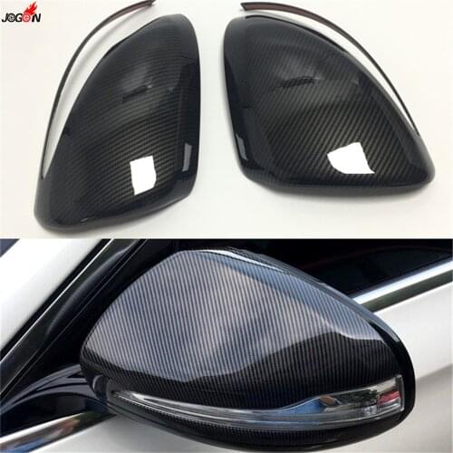 For Mercedes Benz C E S GLC Class W205 W213 W222 X253 C63 E63 Carbon Fiber Look / Black Side Wing Rearview Mirror Cover Trim