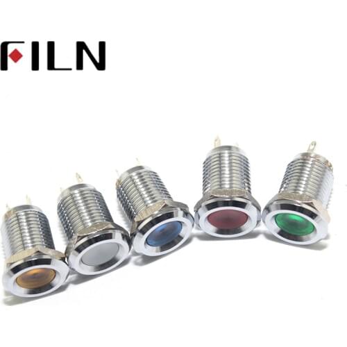 FILN pilot signal lamp 12mm 12v 24v 110v red blue green white led light