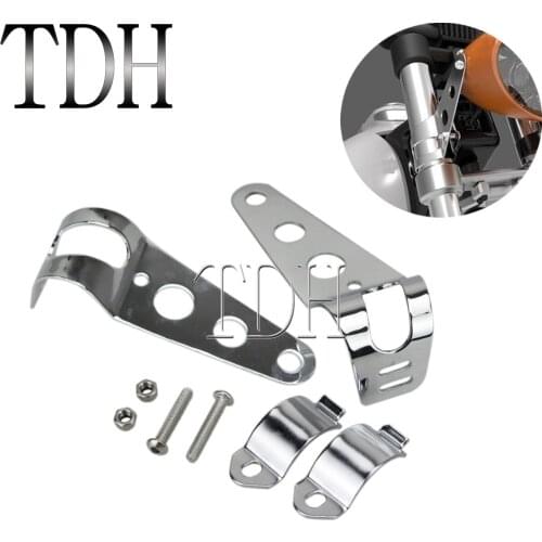 Chrome Motorcycle LED Headlight Mount Bracket Head Lamp Front Lights Clamp Holder Support Fit 28-35mm Fork Tubes Racing Bike