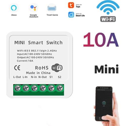 Tuya Mini Smart Wifi DIY Switch Supports 10A 2 Way Control, Smart Home Automation Module Works with Alexa Google Home Smart Life