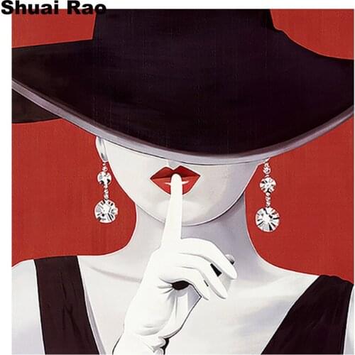 Beautiful Lady hat portrait diamond painting full square round diamond embroidery sale diamond mosaic 5d diamond art girl