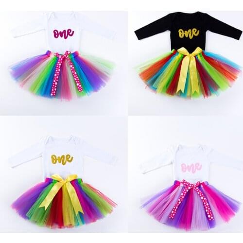 Baby Princess Girl Colorful Tutu Tulle Skirts Chiffon Handmade Pettiskirt 1st Birthday Cotton Comfort Long T-Shirt Outfit Set