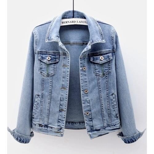 Spring New Elastic Denim Jacket Women Vintage Washed Blue Plus size Slim Outerwear Female Short Jeans Jacket Coat Chaqueta Mujer