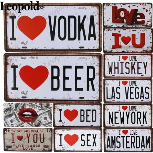 Metal Poster I Love You Letter Card Plate Vodka Beer Card Vintage Tin Brand Bar Club Cafe Home Decoration 20X30Cm