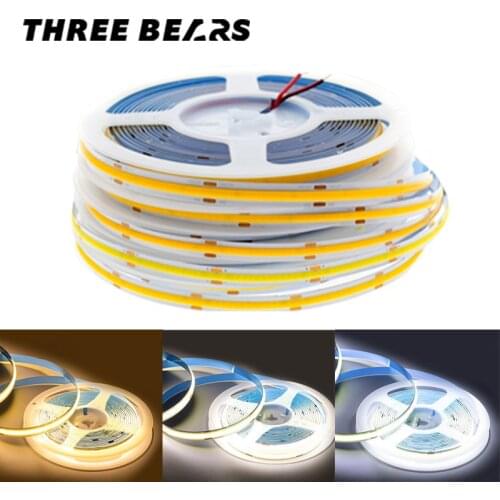 COB LED Light Strip Power 50W 384Leds/m 5 Meters/Roll High Density Flexible 8mm Double Sided Board 100lm/M RA90 12V/24V