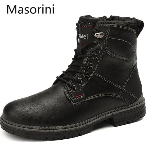 Comfortable New Autumn Winter Leather Men Boots Lace Up Motorcycle Boots Waterproof Rubber Men Ankle Boots Mens Shoes Size 46