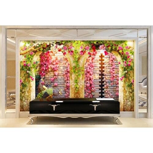 Wall papers home decor Living room bedroom 3D wallpaper for walls Flower vine arch peacock photo wallpaper animal