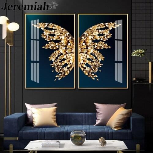 Golden Butterfly Canvas Painting Fashion Wings Abstract Animal Poster Wall Art Picture Print Modern Room Corridor Home Decor