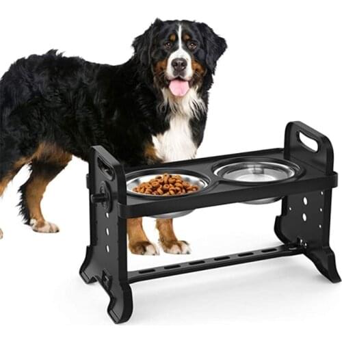 Anti-Slip Elevated Double Dog Bowls Adjustable Height Pet Feeding Dish Feeder L5YE