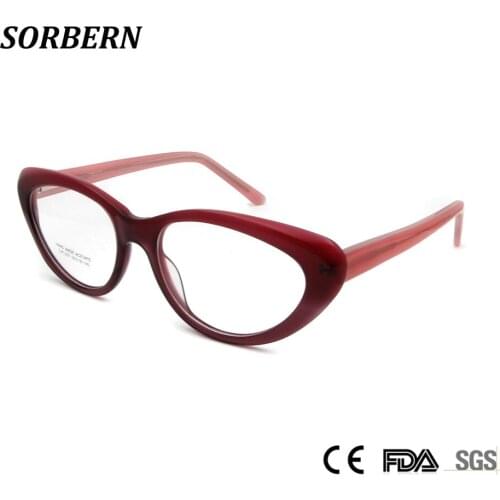 SORBERN Fashion Women Cat Eye Optical Frames Retro Eyeglasses Ladies Sexy Designer Vintage Acetate Spectacles Clear Lens Glasses