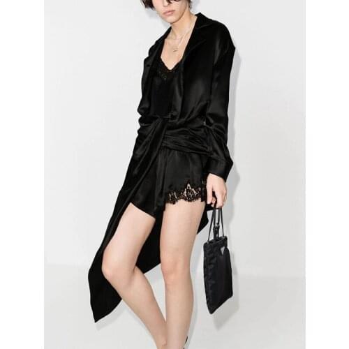 Autumn Winter New 11.21 Fashion Asymmetrical Women Patchwork Lace Ruched Knotted Shirt Dress Playsuits