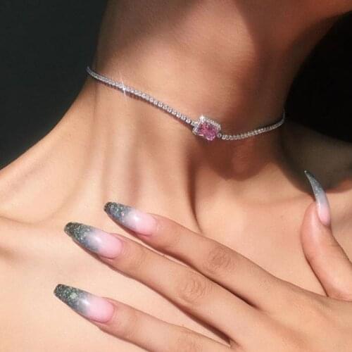 Chain necklace personality luxury choker tiny micro pave cz square charm delicate lovely women girl dainty 2020 valentine gift
