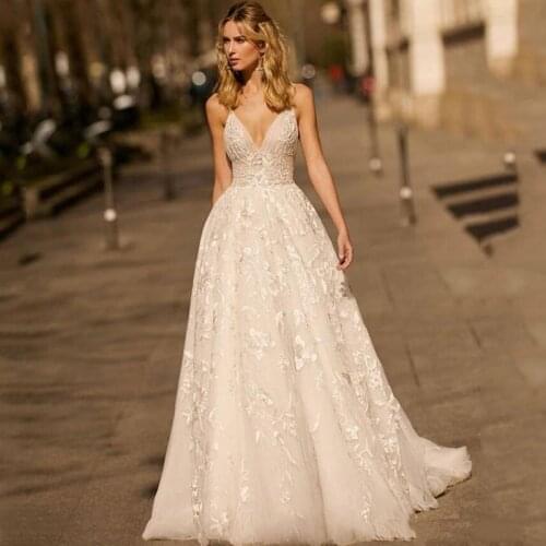 Eightree 2020 Berta Wedding Dresses Lace Applique A Line Spaghetti Straps vestido de noiva Backless Bridal Gowns Custom Made