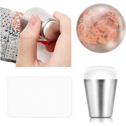 2pcs/set Handle Transparent Nail Stamper for Stamping Steel Plate Silicone Clear Stamper Head Nail Art Template Nail Art Tools