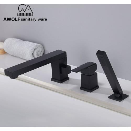 Bathroom Solid Brass 3 Pcs Bathtub Faucet Shower Set Basin Faucet Splited Hot Cold Mixer Tap Matte Black Deck Mounted ML8059
