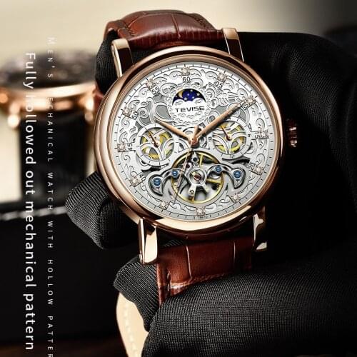 TEVISE Top Brand Mechanical Watches Mens Tourbillon Automatic Watch Men Moon Phase Clock Male Waterproof Business Man Horloge