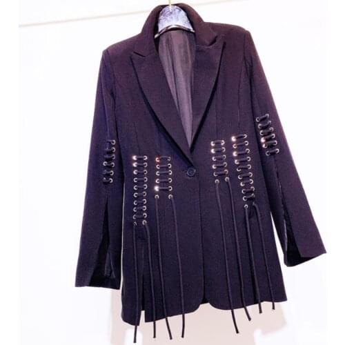 New arrival fashion Blazer Women Long Sleeve Stylish Rope Lacing Up split small suit office lady