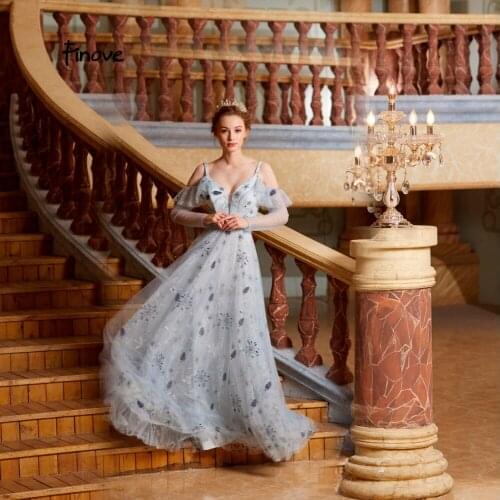 Finove Prom Dress Long 2019 vestido de fiesta Chic Sweet Heart Neck Chiffon Long Sleeve A Line Formal Christmas Dress For Woman