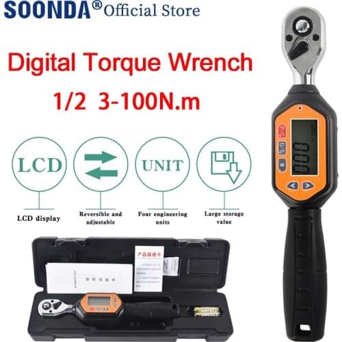 1/2" 3-100Nm Adjustable Preset Digital Torque Wrench Bicycle Car Repair Tool Torque Spanner Bidirectional ratchet head