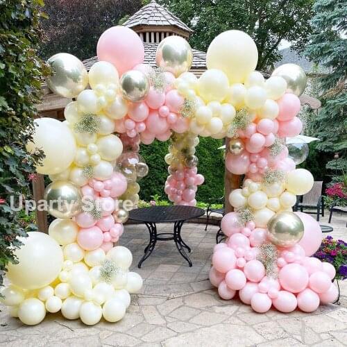 188Pcs Macaron Balloons Arch Macaron Pink Yellow Metallic Silver Balloon Garland for Wedding Birthday Party Baby Shower Decor