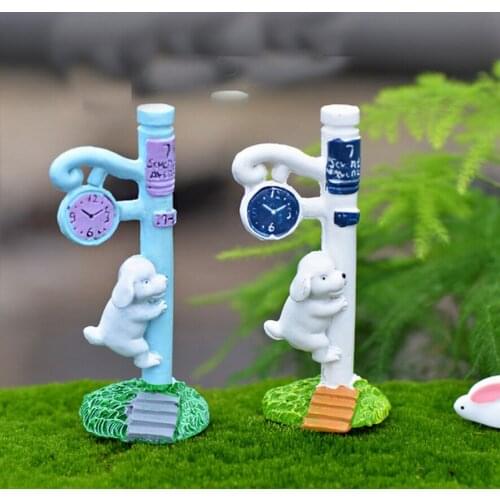 2PCS Dog Climb Clock Miniature Figurine DIY Accessories Doll House Decoration Fairy Garden Cartton Animal Models Girl Toy Gift