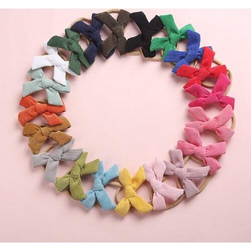 20 pcs/lot, Soft Corduroy Bow Headbands or hair clips, Hand Tied Corduroy Bow Nylon Headbands, Girls Hair Accessories