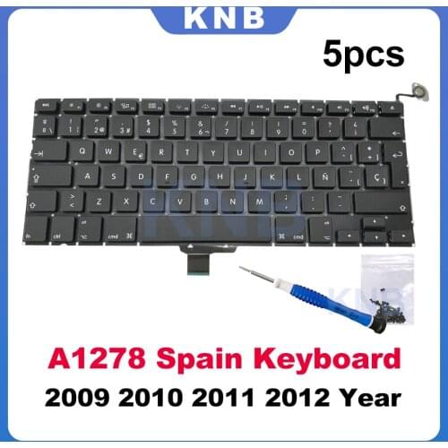 5Pcs/lot New For Macbook Pro 13" A1278 Keyboard Spain Sp Spanish Keyboard Replacement +Screws Set 2009 2010 2011 2012 Year