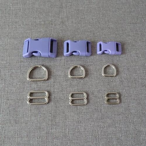 50Sets/Lot Purple Plastic Buckle Metal D Ring Hardware Slider Straps Belt Loop For Pet Dog Collar Clasp Harness DIY Accessory