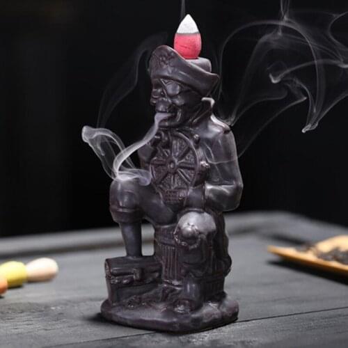 Fragrant waterfall skull pirate ceramic room furniture decoration character back incense burner Christmas gift