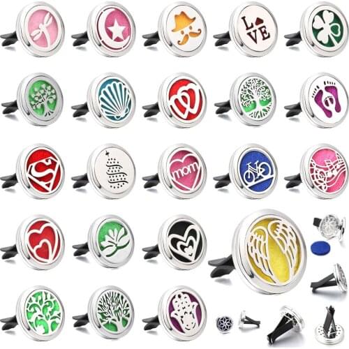 New Perfume Jewelry Car Air Freshener Vent Freshener Car Clip Wing Tree Heart Aroma Essential Oil Diffuser Lockets with Pad