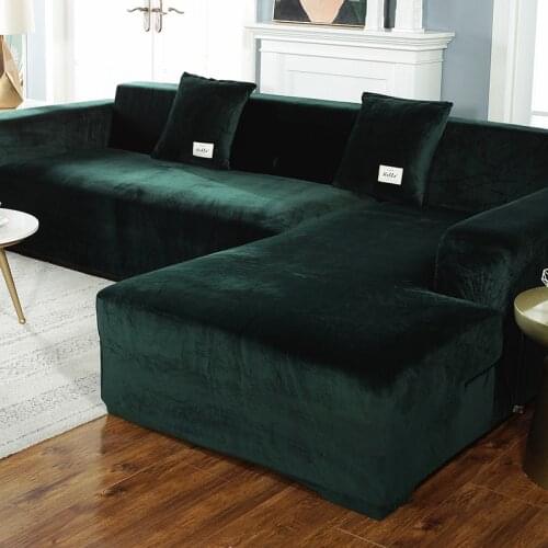 Velvet Plush L Shaped Sofa Elastic Furniture Couch Slipcover for Living Room Stretch Slipcover Couch Cover with Pillowcase