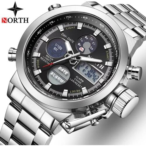 Luxury Brand NORTH Men Watches Army Military Wrist Watch Men LED Digital Waterproof Sport Watches Quartz Clock Relogio Masculino