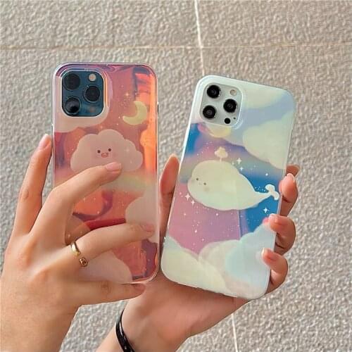 Fashion Laser Aurora Colored Clouds Star Moon Cute Phone Case for IPhone 12 11 Pro Max XR X XS Max 7 8 Plus SE 2020 Soft Cover